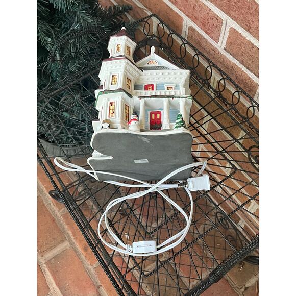 Christmas Village House  Lighted Ceramic Porcelain Blue Victorian Snow - Picture 3 of 16